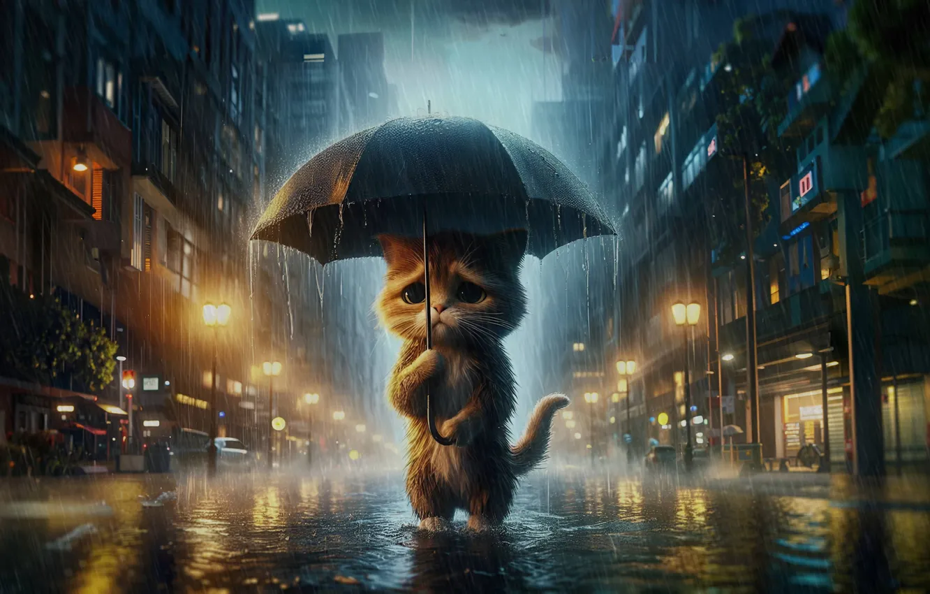 Photo wallpaper wallpaper, wet, sad, cat, cats, picture