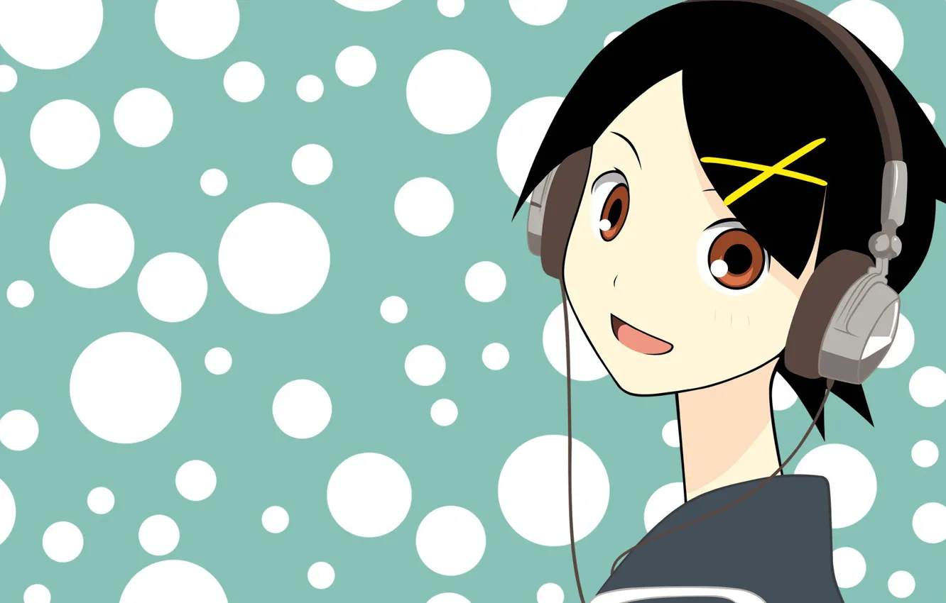 Photo wallpaper headphones, girl, Sayonara Zetsubou Sensei, Farewell bleak Sensei, background polka dot