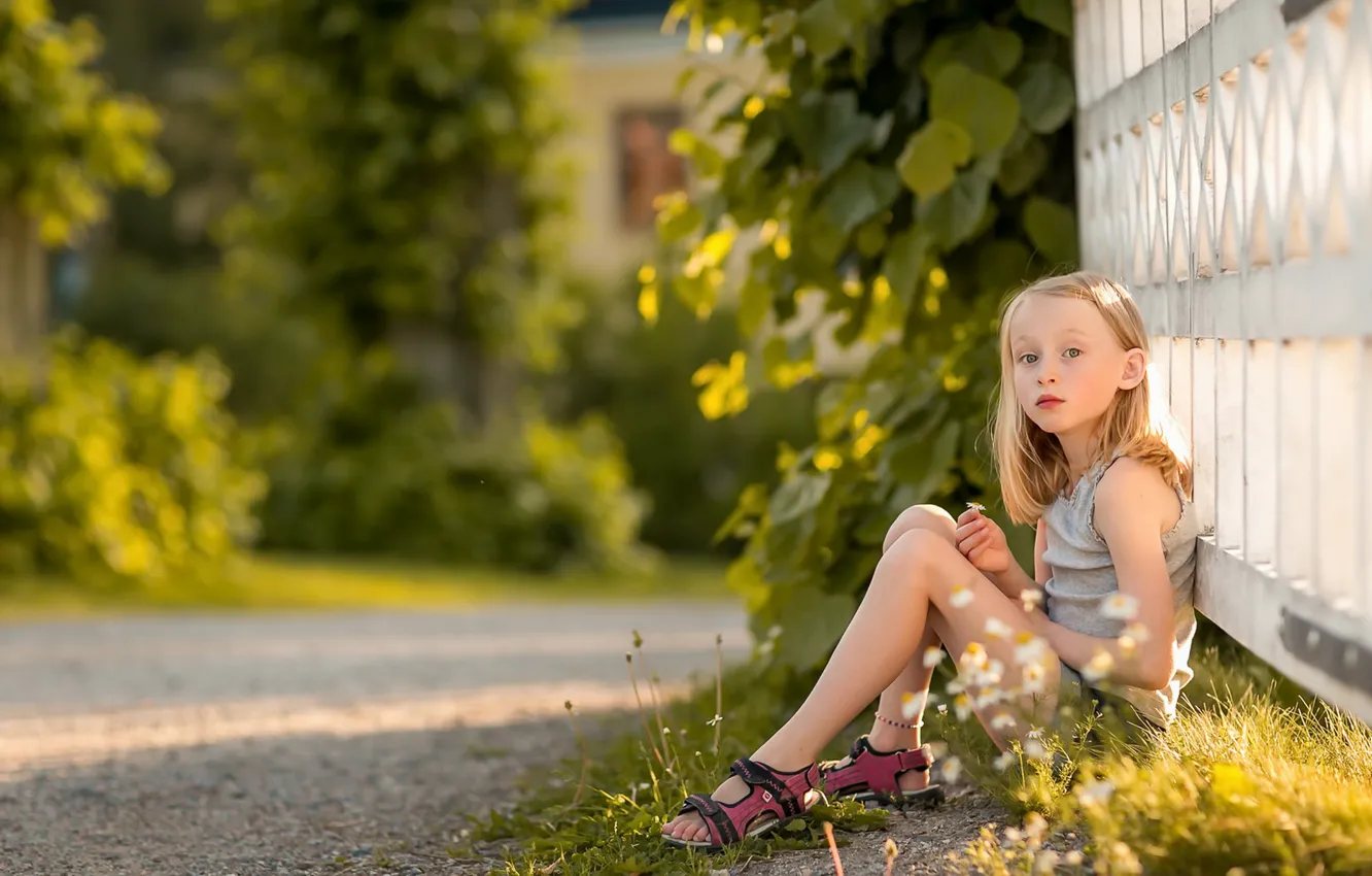 Photo wallpaper road, summer, the fence, girl