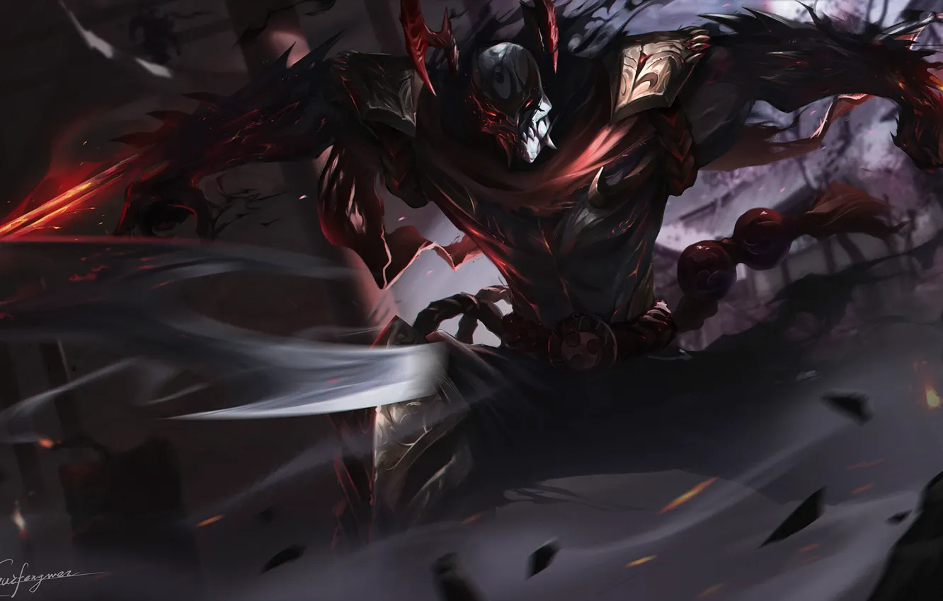 Photo wallpaper The game, League of Legends, LOL, Character, Zed, Blood Moon, Game Art, Fengwei Cui