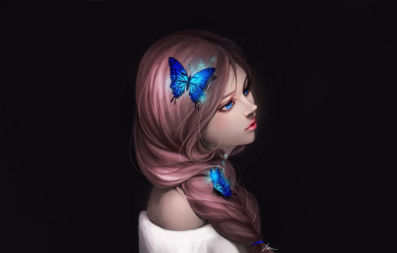 Photo wallpaper Girl, Art, Style, Background, Minimalism, Characters, Butterfly