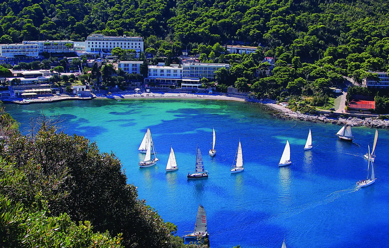 Photo wallpaper sea, coast, Bay, yacht, Croatia