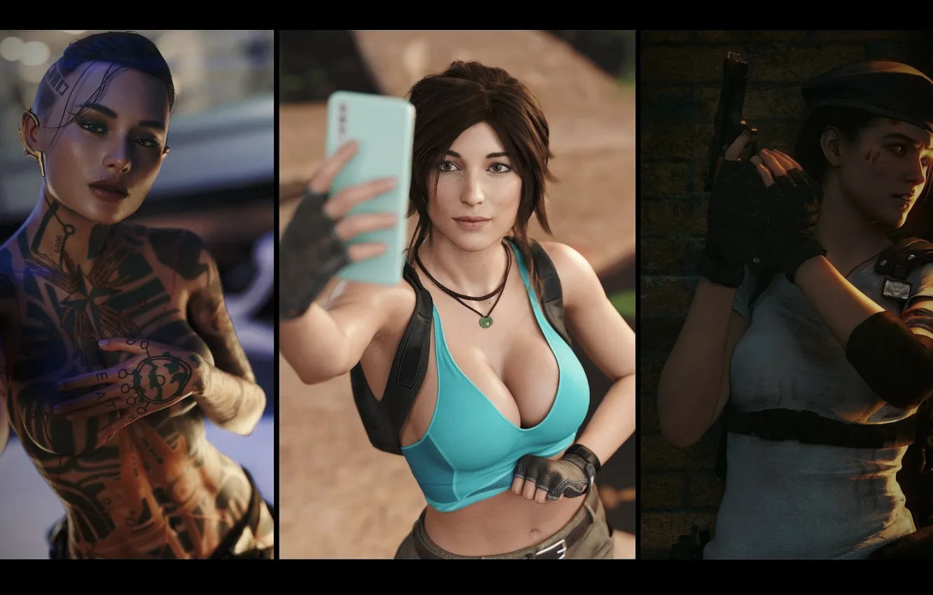 Photo wallpaper Tomb Raider, mass effect, Resident Evil, Lara Croft, Jill Valentine, Jack, Subject Zero