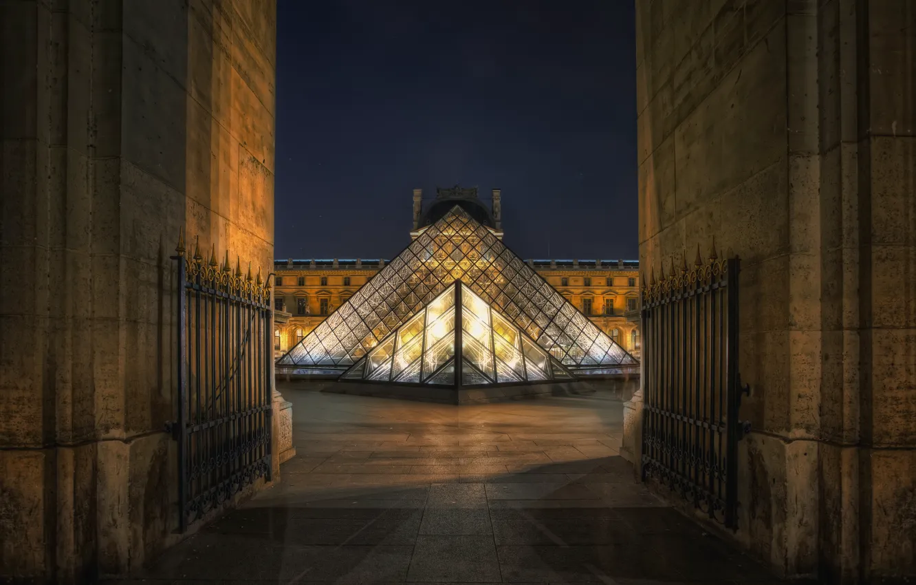 Photo wallpaper night, France, Paris, The Louvre, Paris, night, France, Louvre