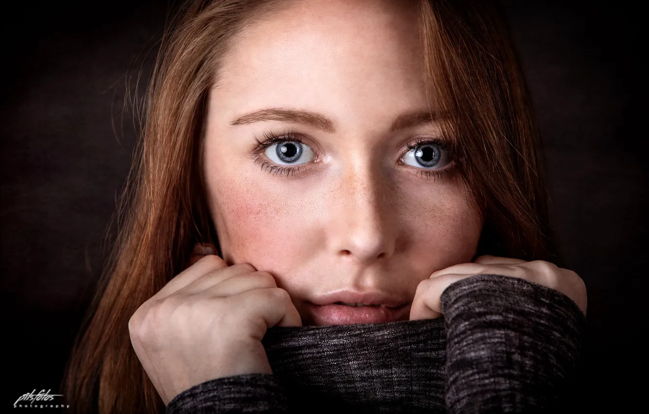 Photo wallpaper look, girl, close-up, face, background, model, portrait, hands