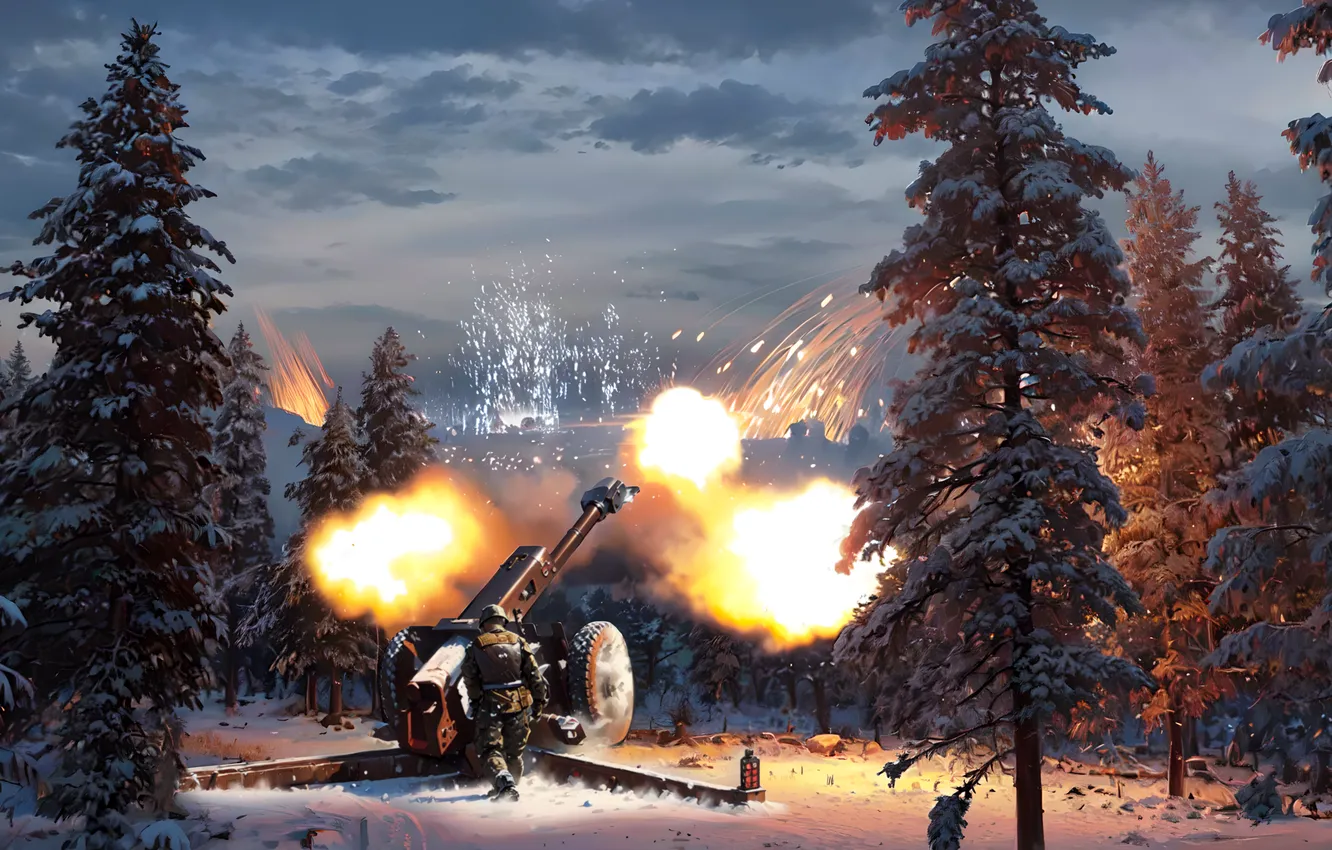 Photo wallpaper shot, howitzer, SVO