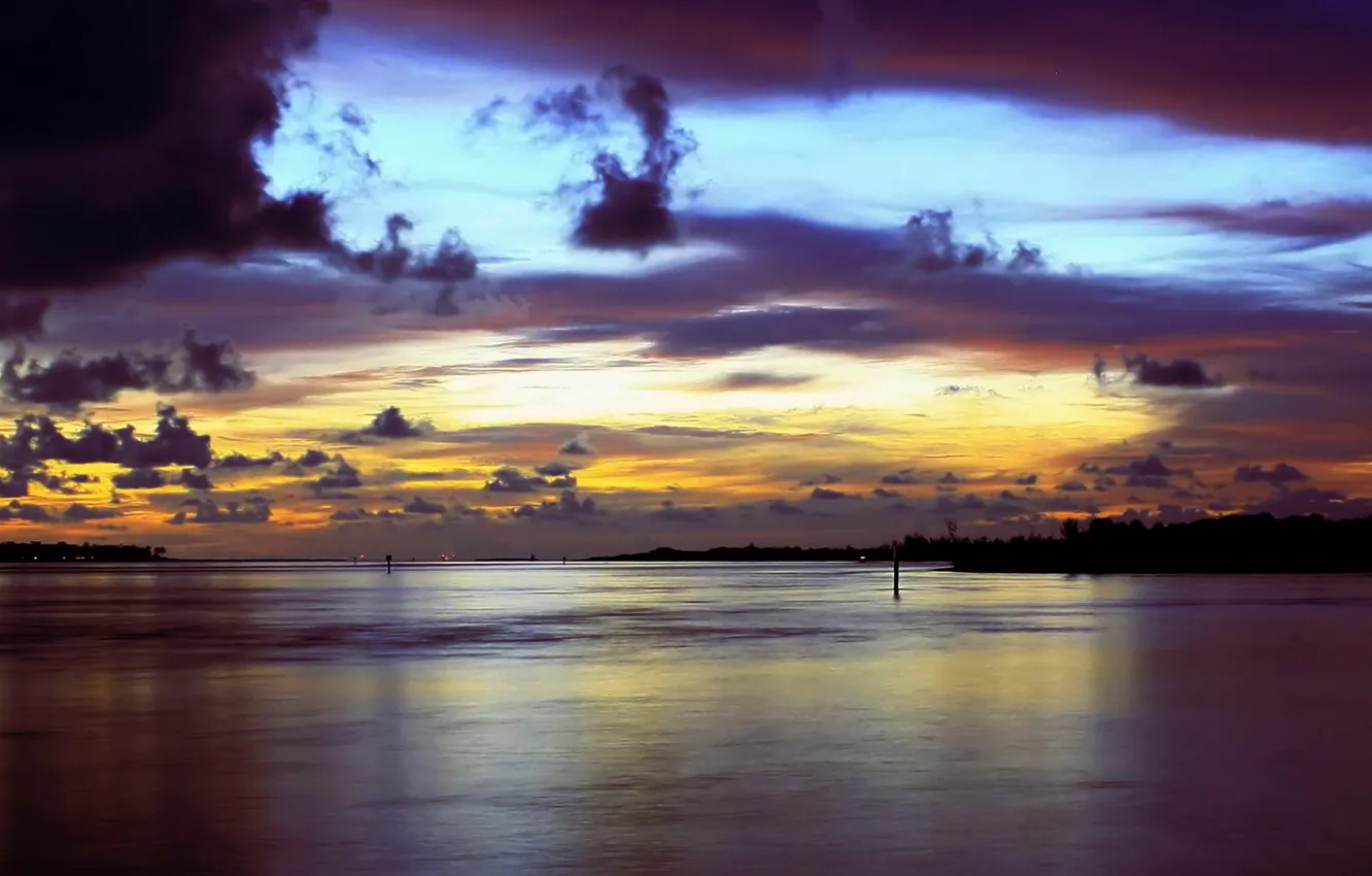 Photo wallpaper landscape, sunset, river