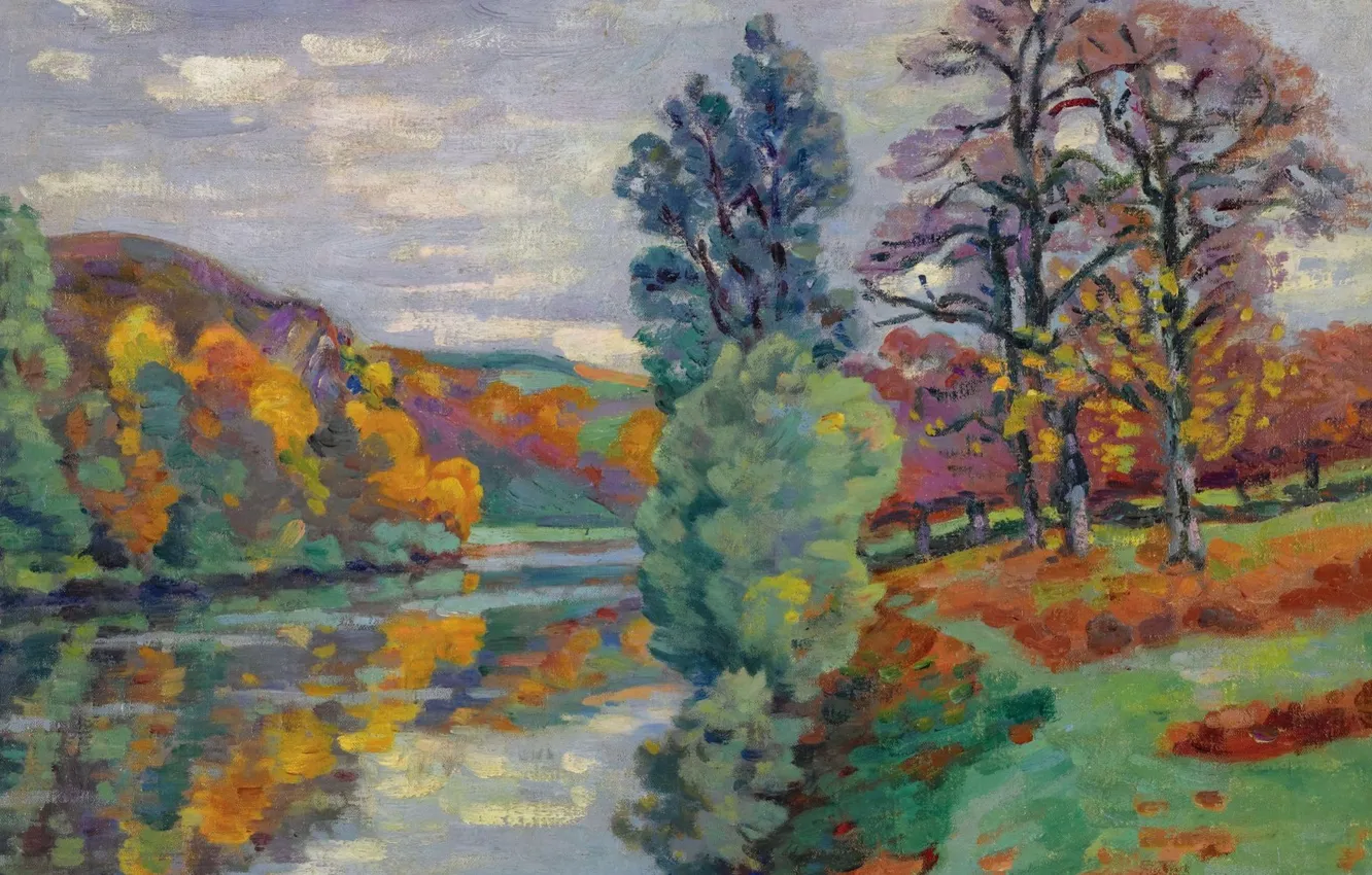 Photo wallpaper autumn, landscape, river, picture, Arman Hyomin, Armand Guillaumin, The Echo Rock. Crozant