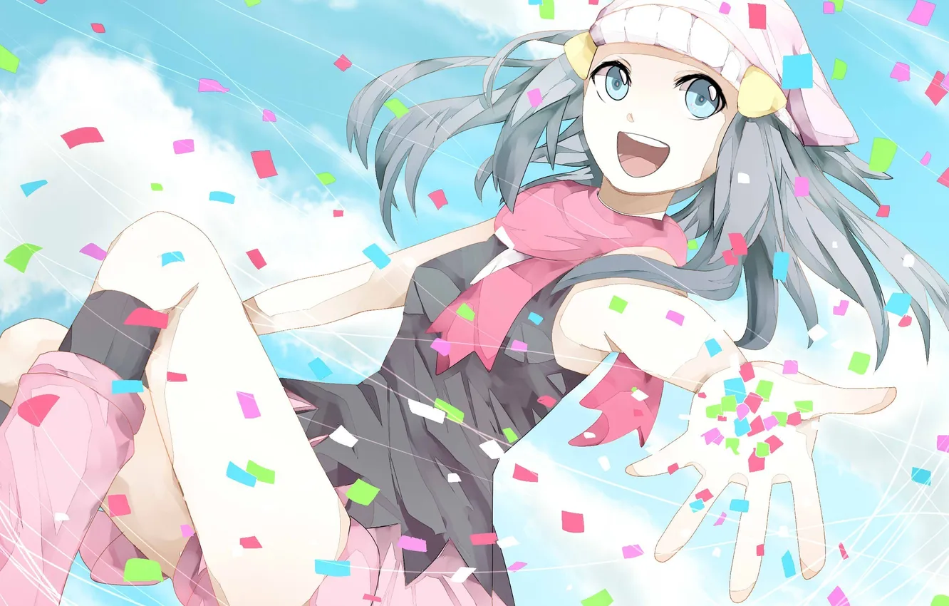 Photo wallpaper girl, joy, art, confetti, pokemon, Hibiya, Hikari