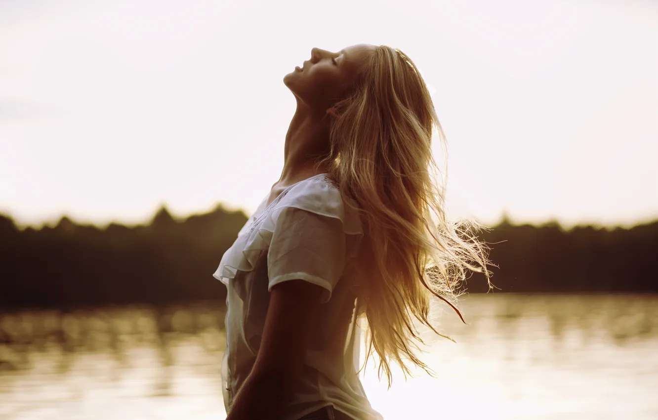 Photo wallpaper girl, hair, blonde, profile