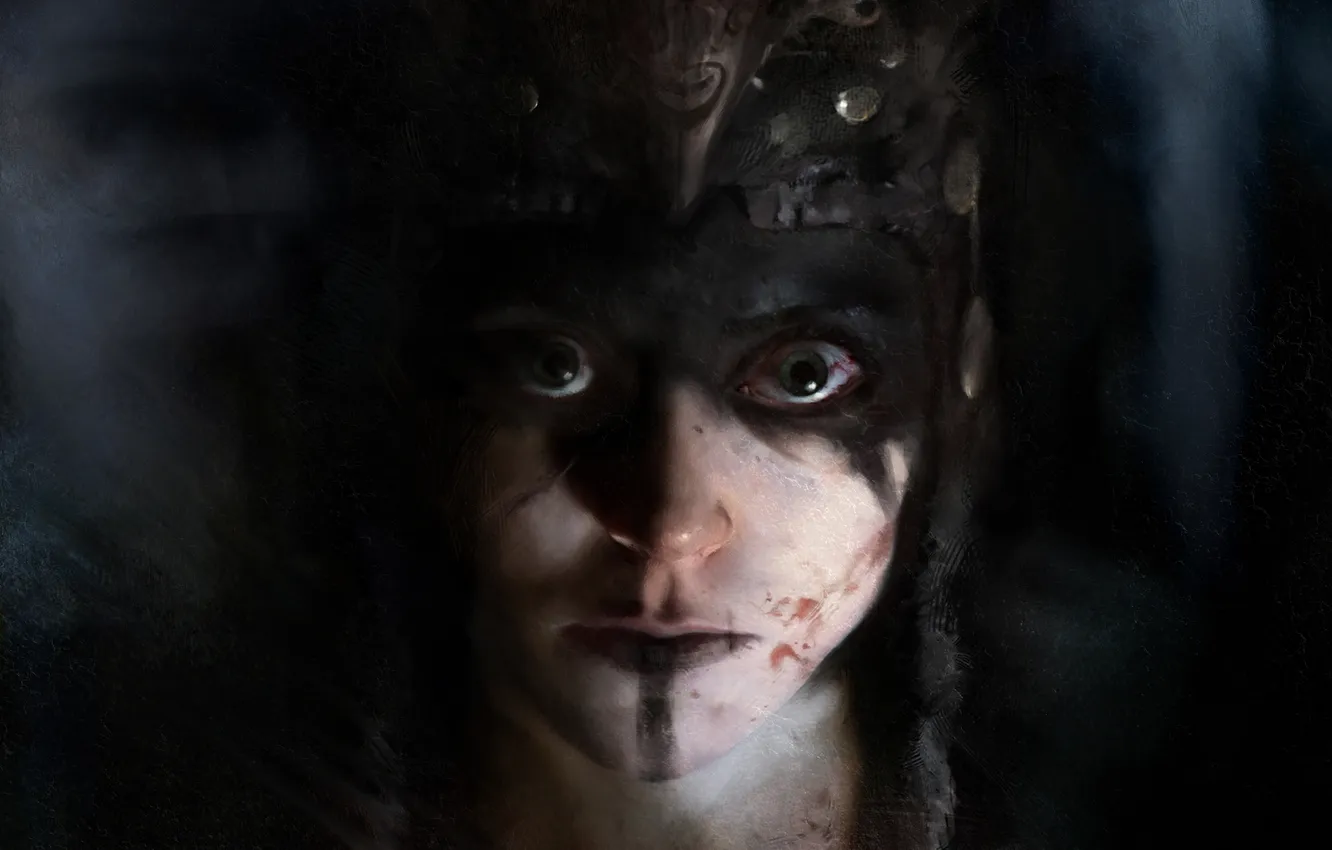 Photo wallpaper eyes, girl, fear, fright, blood, figure, nose, lips