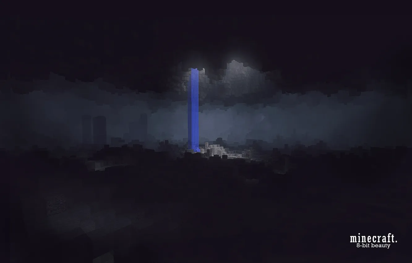 Photo wallpaper waterfall, cave, minecraft