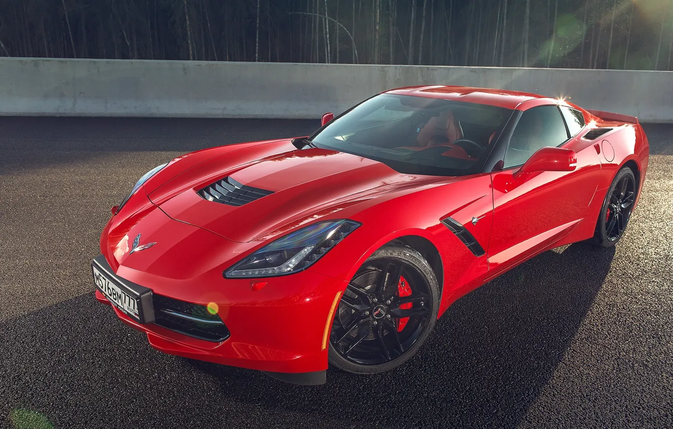 Photo wallpaper Corvette, Chevrolet, Muscle, Red, Car, Front, American, Stingray