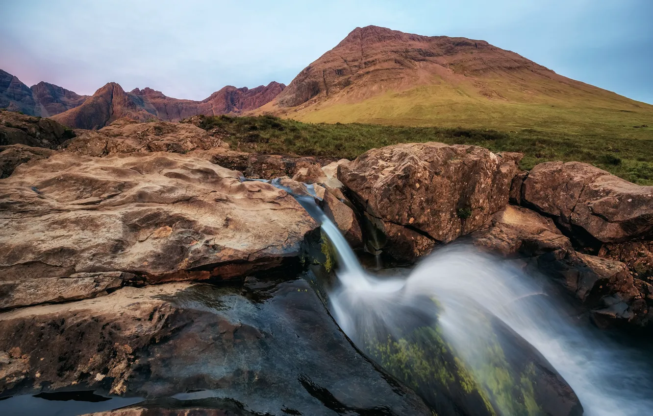 Photo wallpaper mountains, stream, stones, Iceland