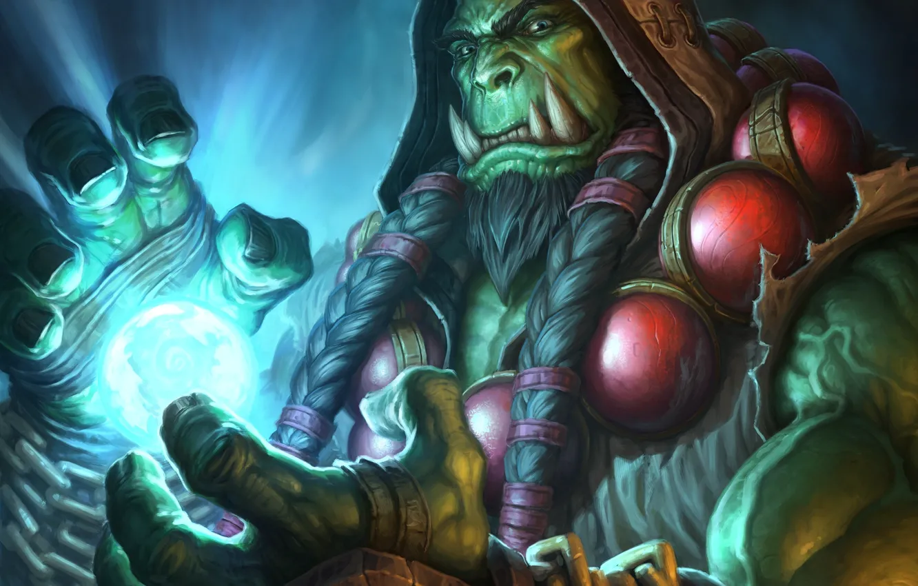 Photo wallpaper art, fangs, braid, Orc, shaman, Thrall, Thrall, Glenn Rane
