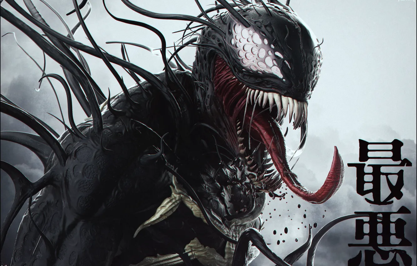 Photo wallpaper Language, Teeth, Art, Marvel, Venom, Venom, Symbiote, Creatures
