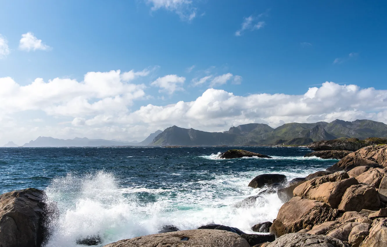 Photo wallpaper the sky, clouds, stones, rocks, coast