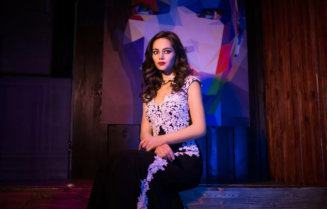 Photo wallpaper light, girl, blue, view, model, beauty, hair, purple