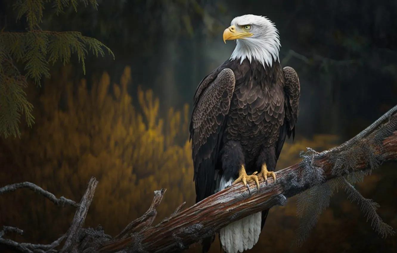 Photo wallpaper branches, eagle, predator, bald eagle, digital art, bird of prey, AI art, The Art of …