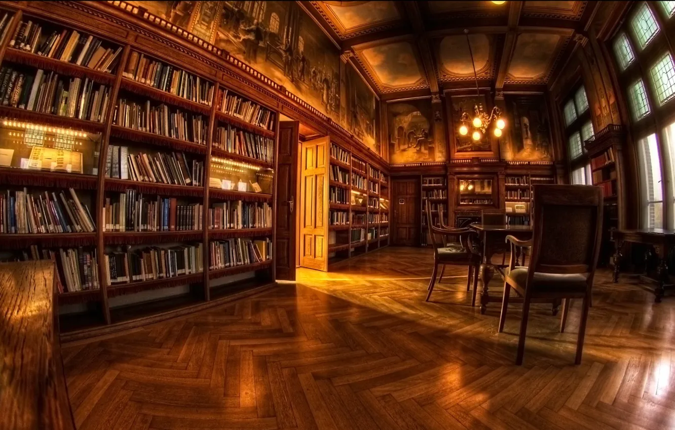 Photo wallpaper room, Wallpaper, library