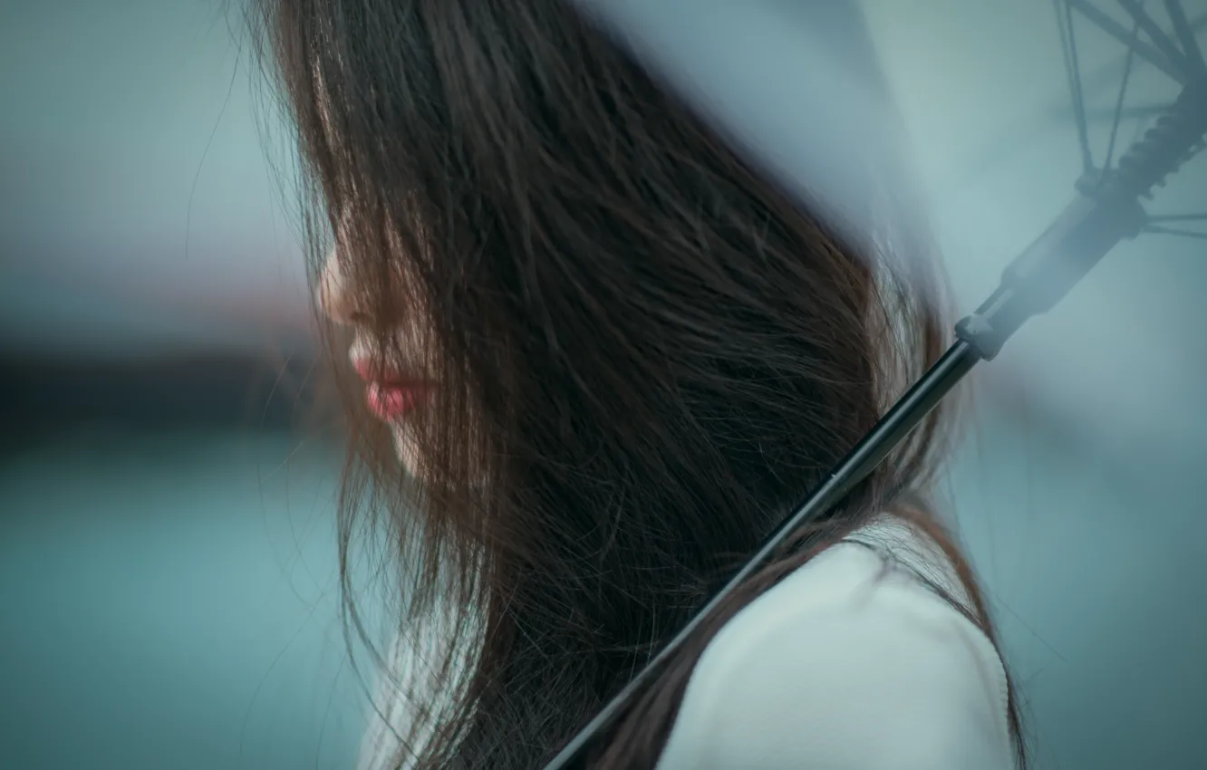 Photo wallpaper hair, umbrella, brunette