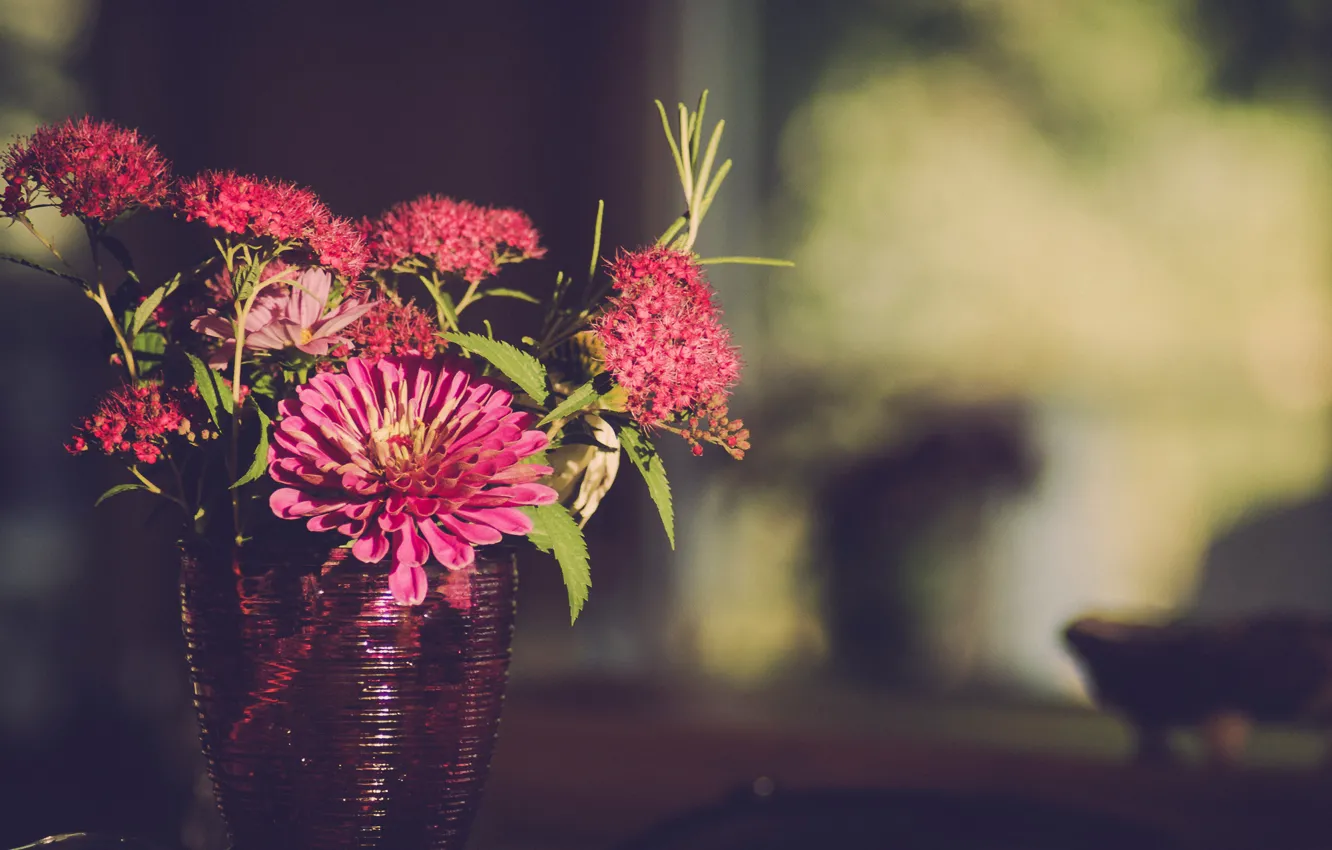 Photo wallpaper light, flowers, vase