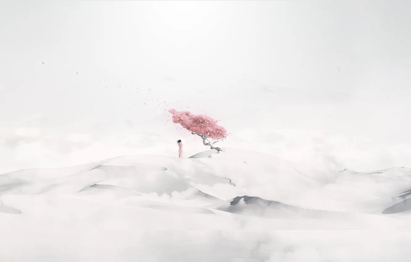 Photo wallpaper sand, girl, trees