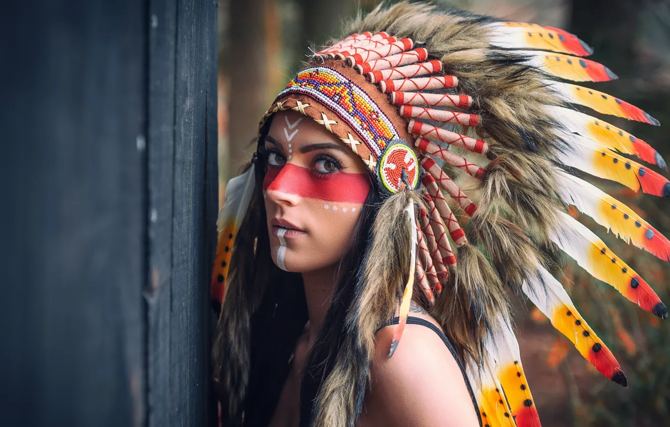 Photo wallpaper girl, portrait, feathers