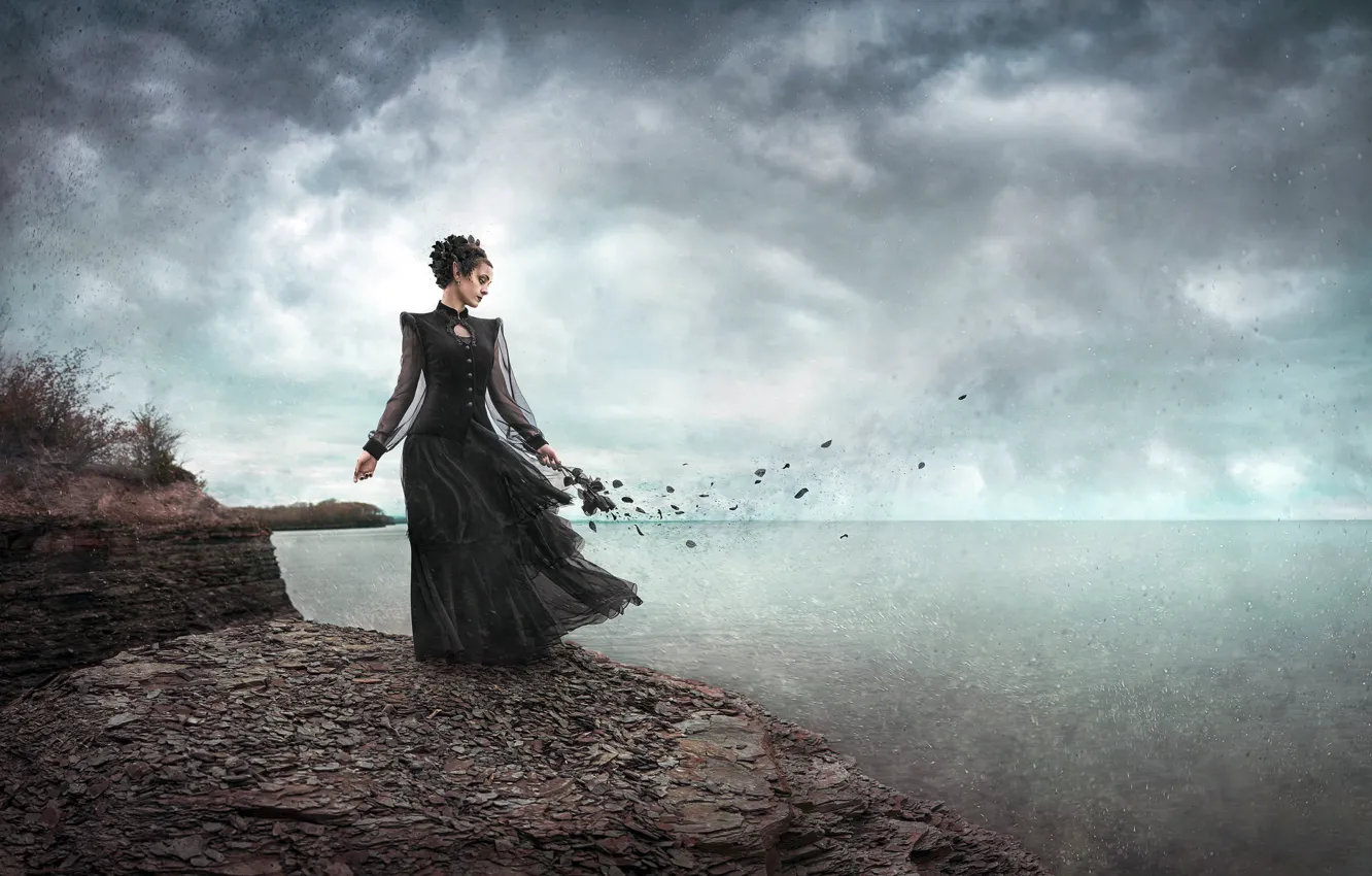 Photo wallpaper dream, girl, flowers, the wind