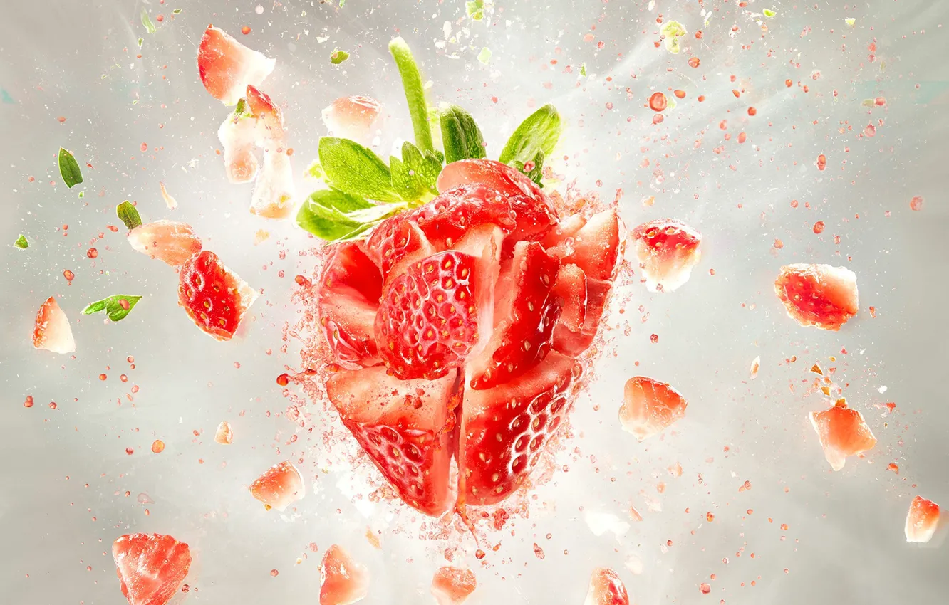 Photo wallpaper the explosion, strawberry, berry