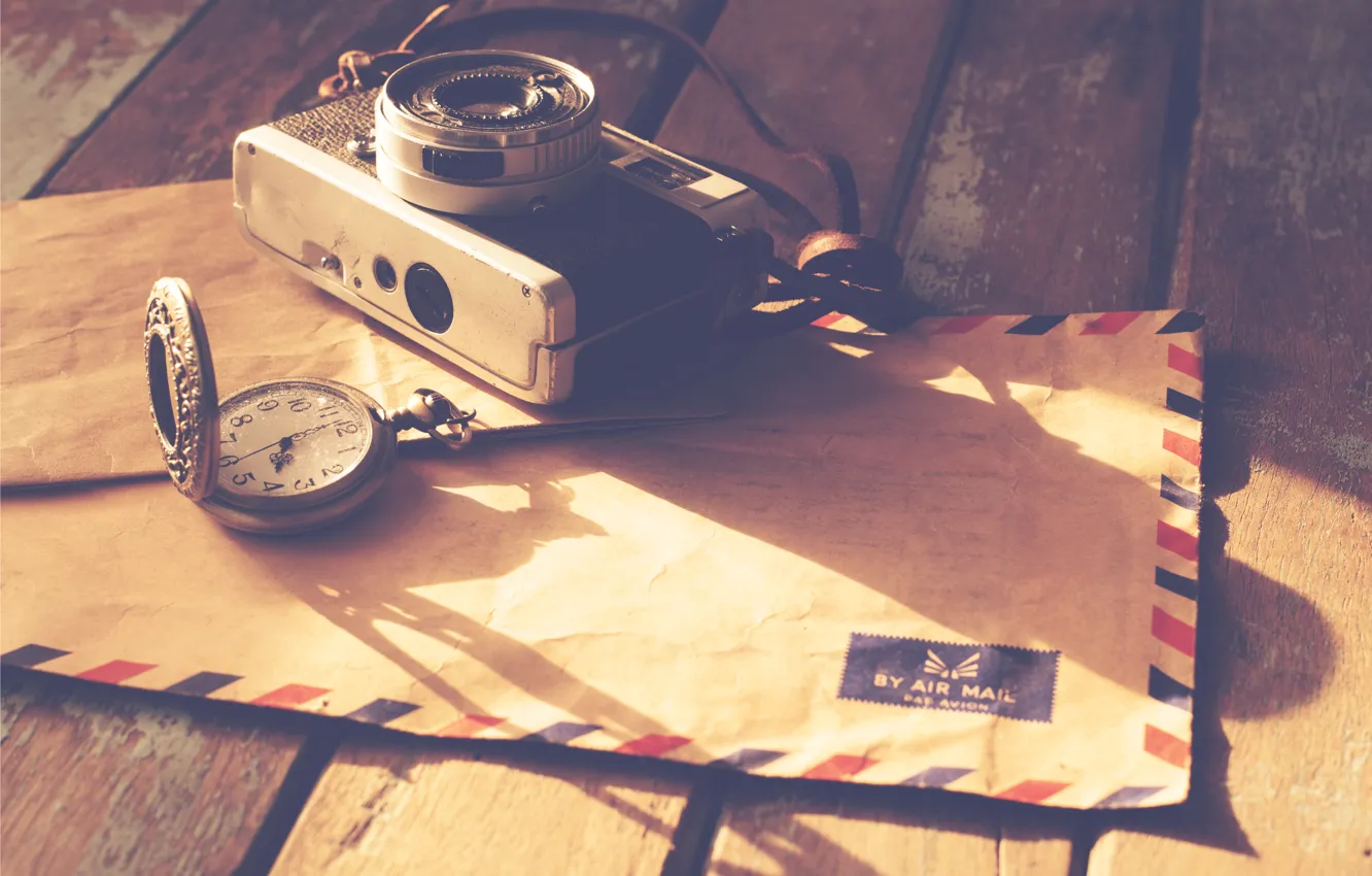 Photo wallpaper camera, letter, pocket watch