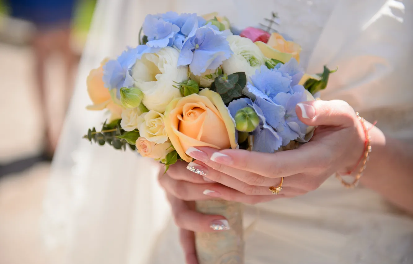 Photo wallpaper roses, the bride, wedding, bride, Wedding, wedding bouquets, bridal bouquets