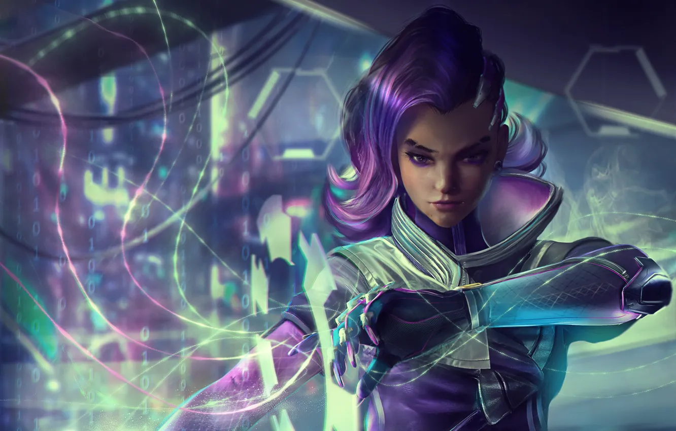 Photo wallpaper girl, Blizzard, art, BlizzCon, hacker, Overwatch, Sombra, Olivia Colomar
