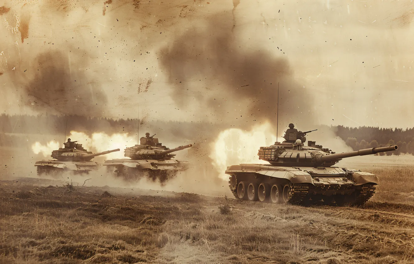 Photo wallpaper lights, retro, smoke, dust, tank, digital art, AI art, The Art of Artificial Intelligence