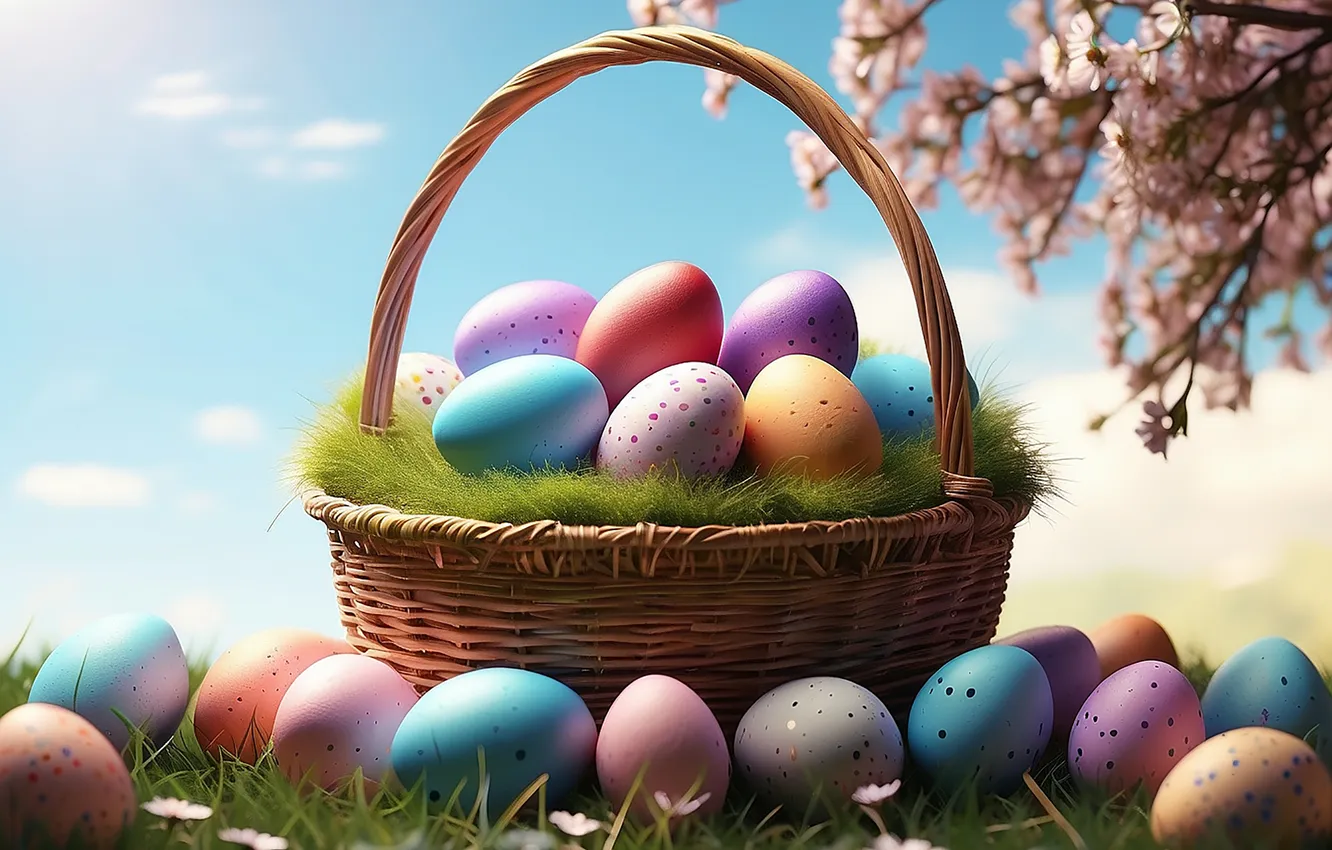 Photo wallpaper flowers, eggs, spring, colorful, Easter, flowers, spring, Easter