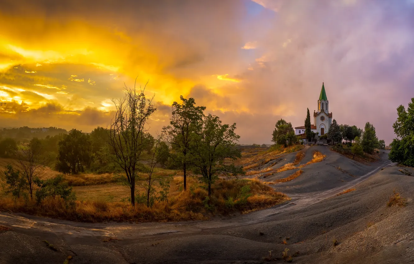 Photo wallpaper sunset, nature, temple