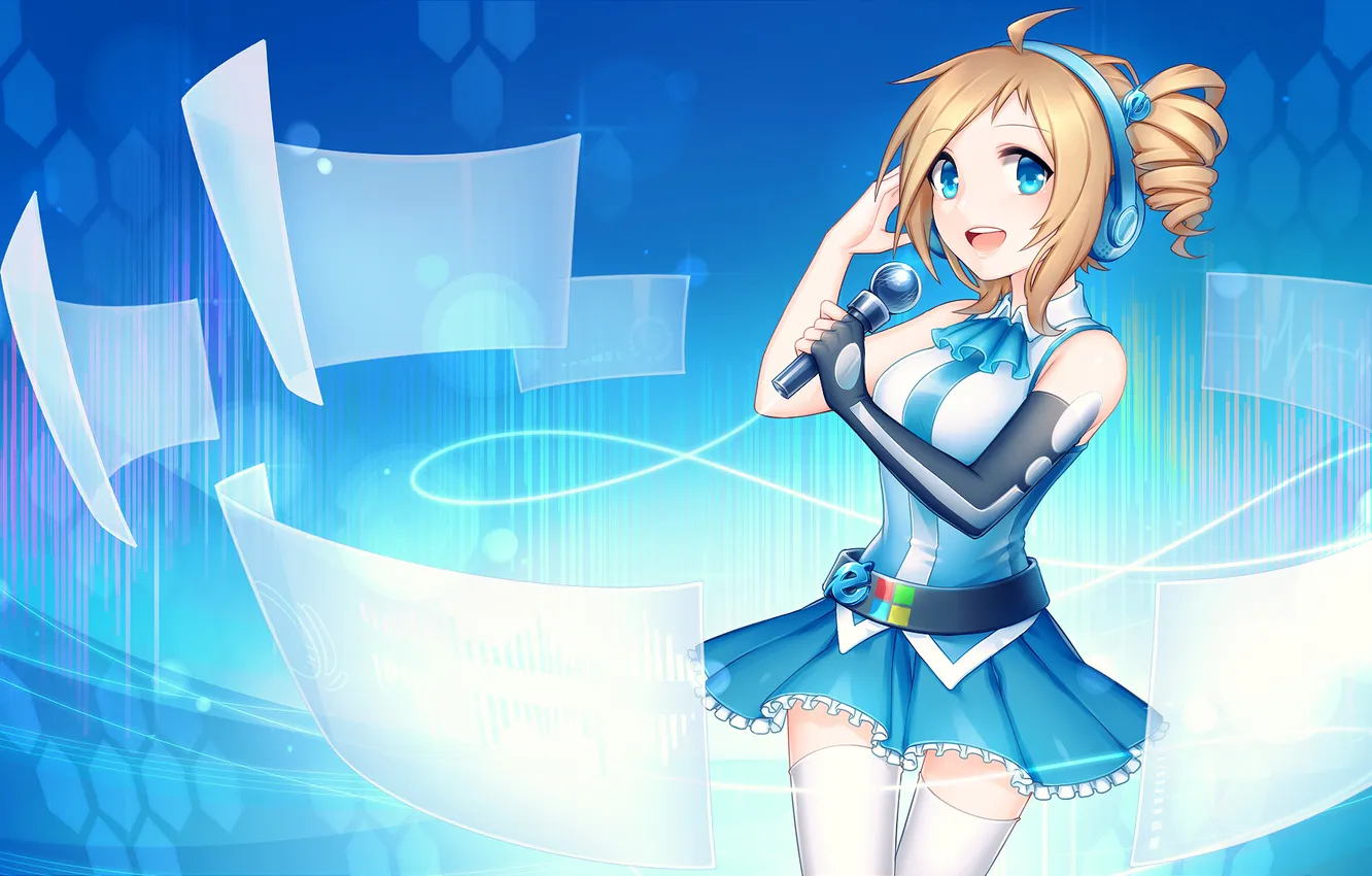 Photo wallpaper look, girl, joy, headphones, microphone, art, internet explorer, aizawa inori