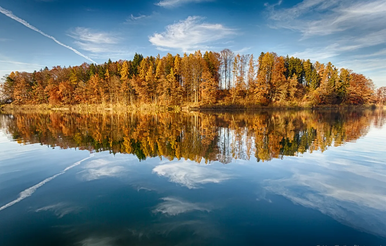 Photo wallpaper autumn, forest, lake, reflection