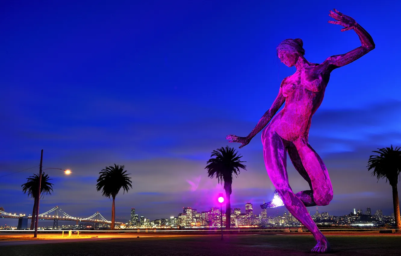 Photo wallpaper the sky, landscape, bridge, lights, home, San Francisco, sculpture