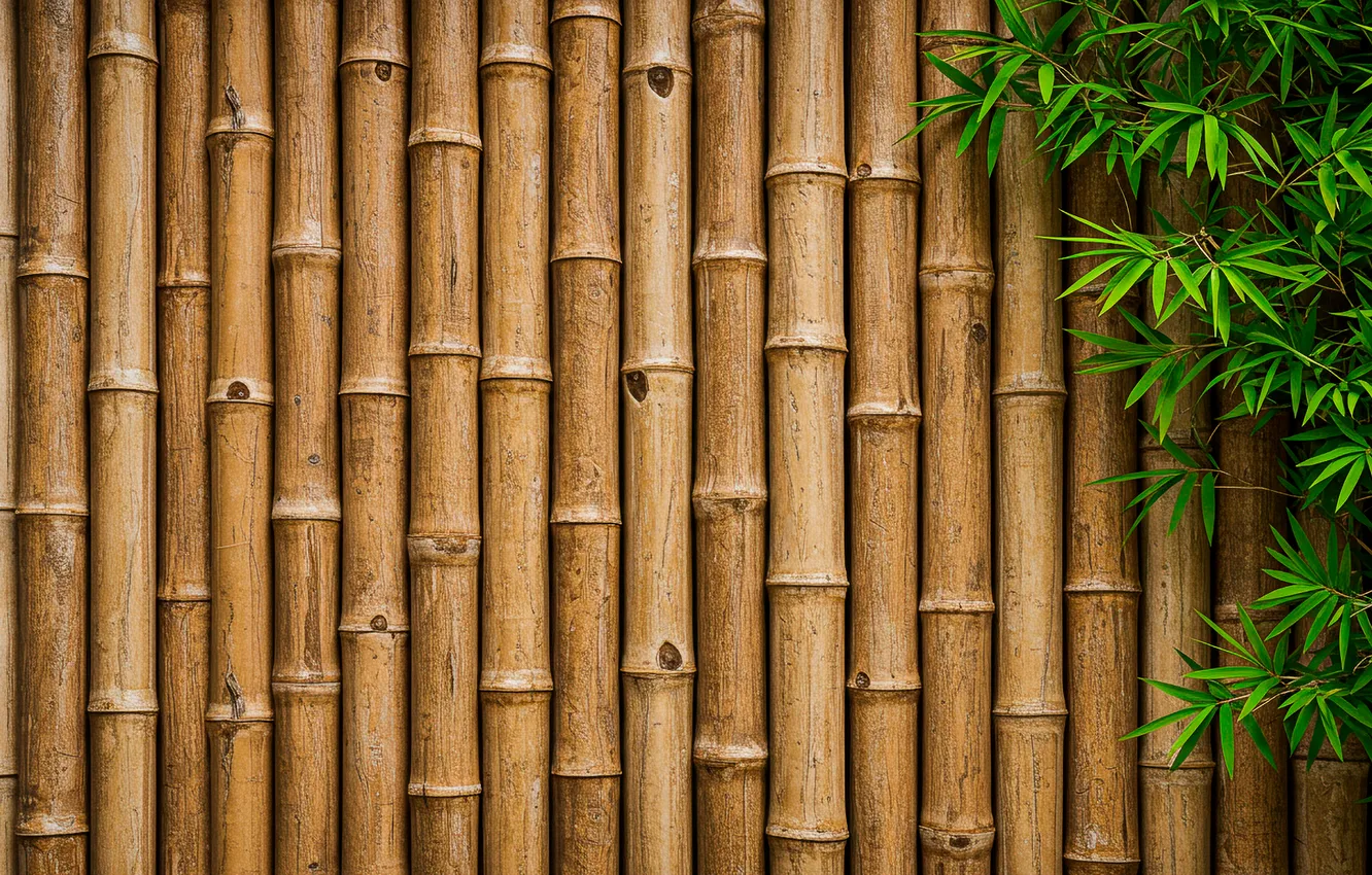 Photo wallpaper leaves, wall, bamboo, wall, leaves, bamboo