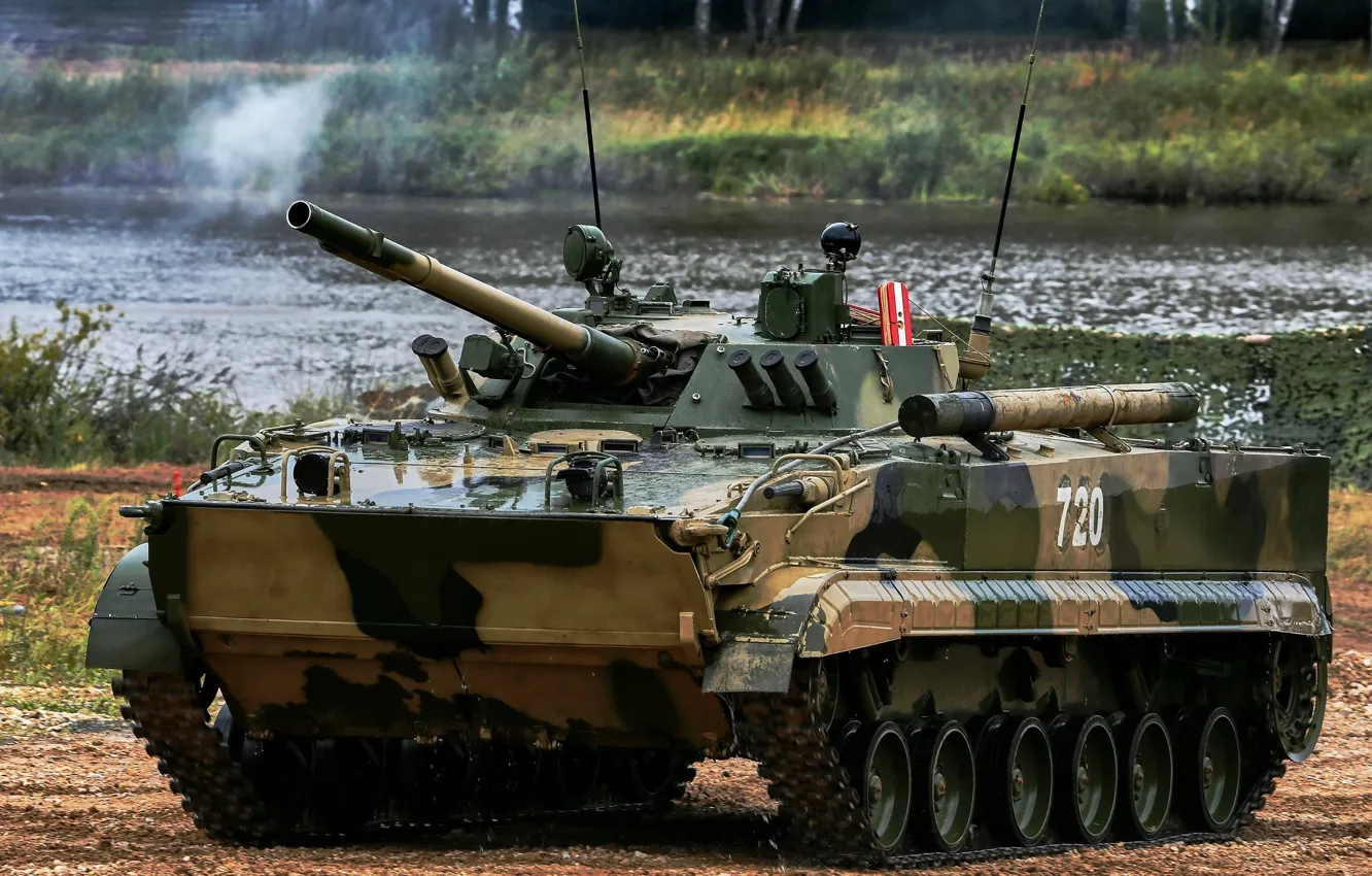 Photo wallpaper armor, camouflage, exercises, pond, BMP 3, The Russian Army
