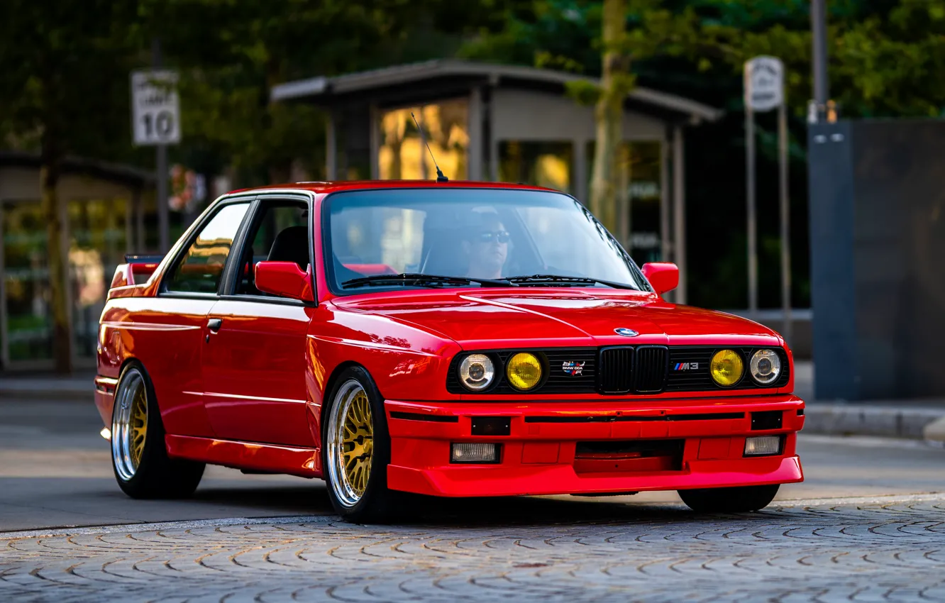 Photo wallpaper BMW, Red, Front, E30, BBS, M3 E30
