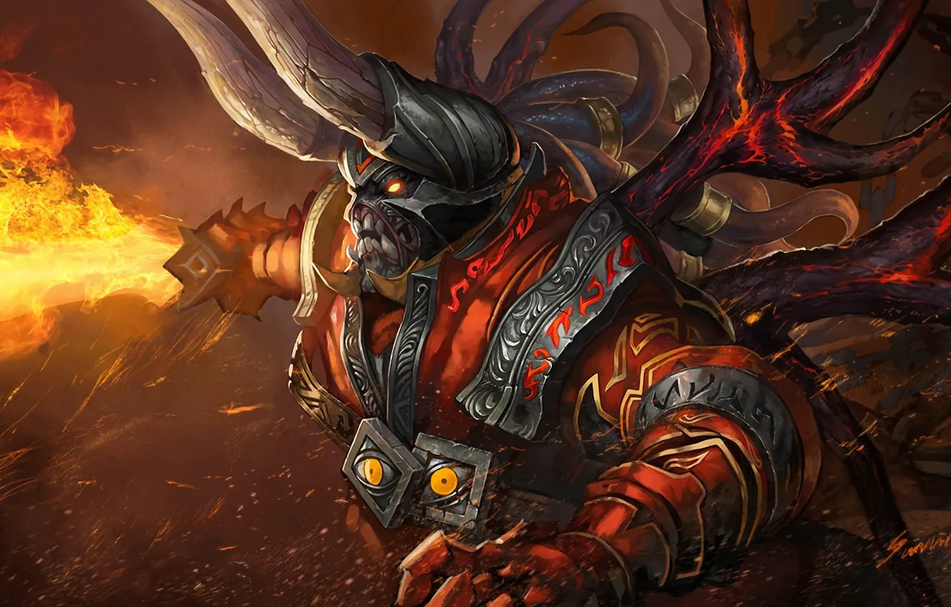 Photo wallpaper flame, sword, armor, the demon, DotA, Defense of the Ancients, Lucifer, the Doom