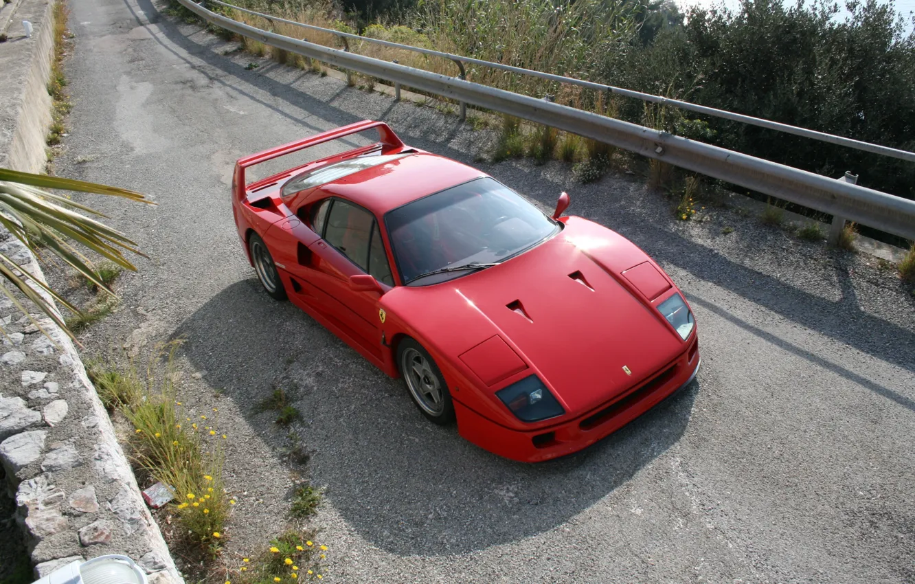 Photo wallpaper Red, Road, Ferrari, Asphalt, Ferrari, F40, The front, The rise