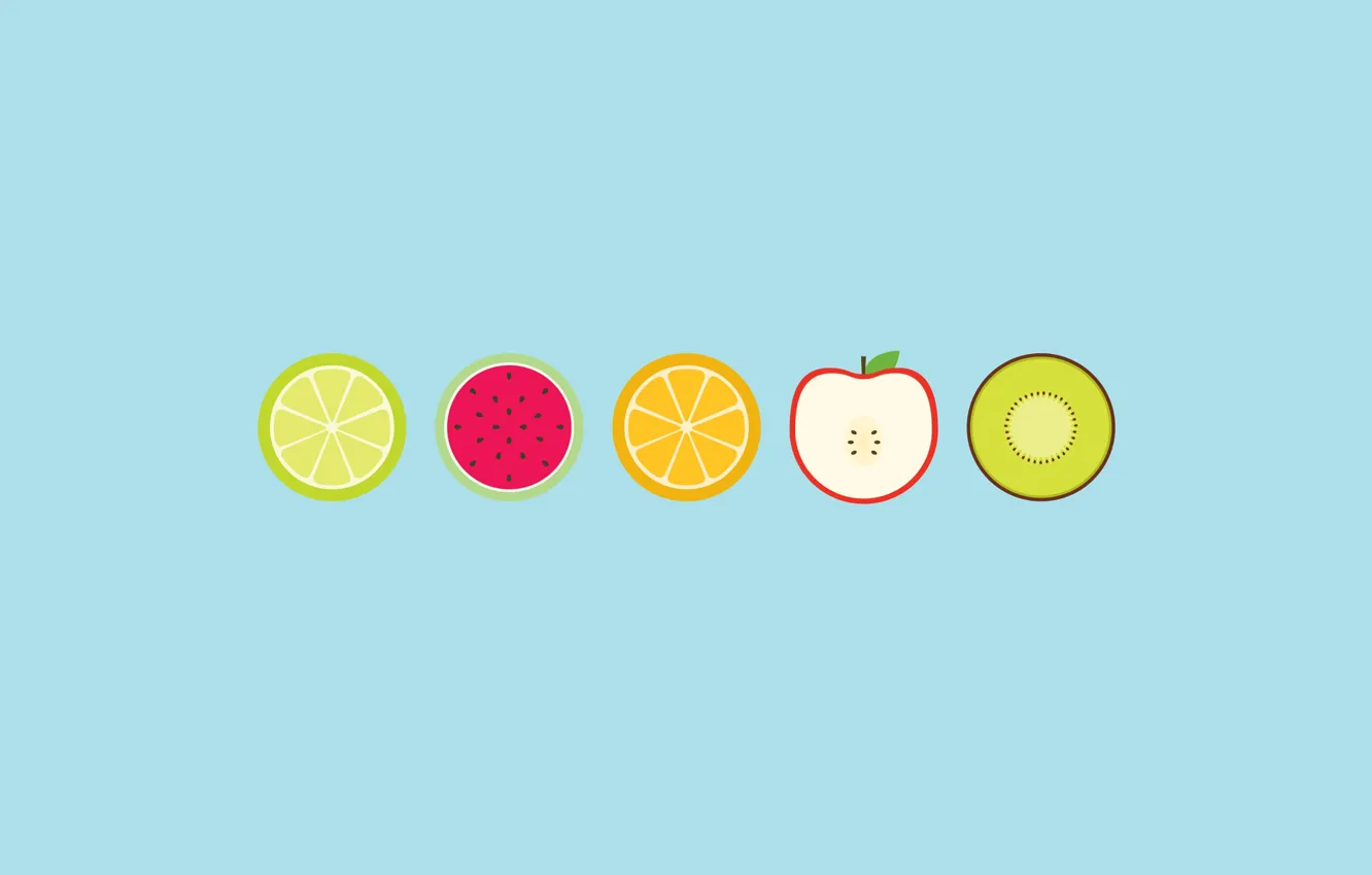 Photo wallpaper circles, Apple, orange, watermelon, kiwi, lime, fruit
