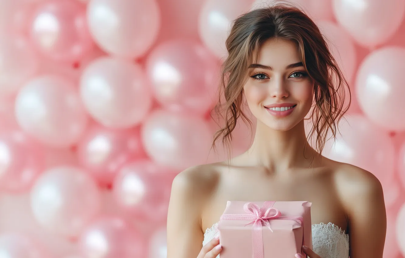 Photo wallpaper birthday, neural network, universal holiday background, holiday, gift, AI art, Valentine's Day, pink background
