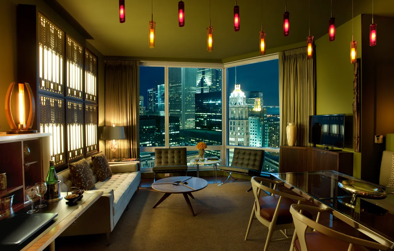 Photo wallpaper design, style, interior, megapolis, living room, city apartment, Urbanism