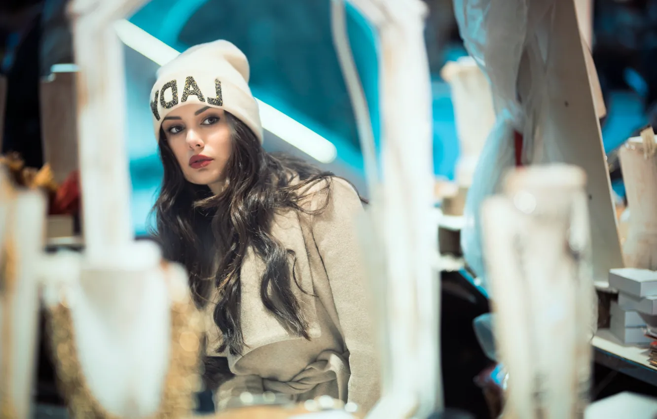 Photo wallpaper face, model, hat, hair, beauty, Ester