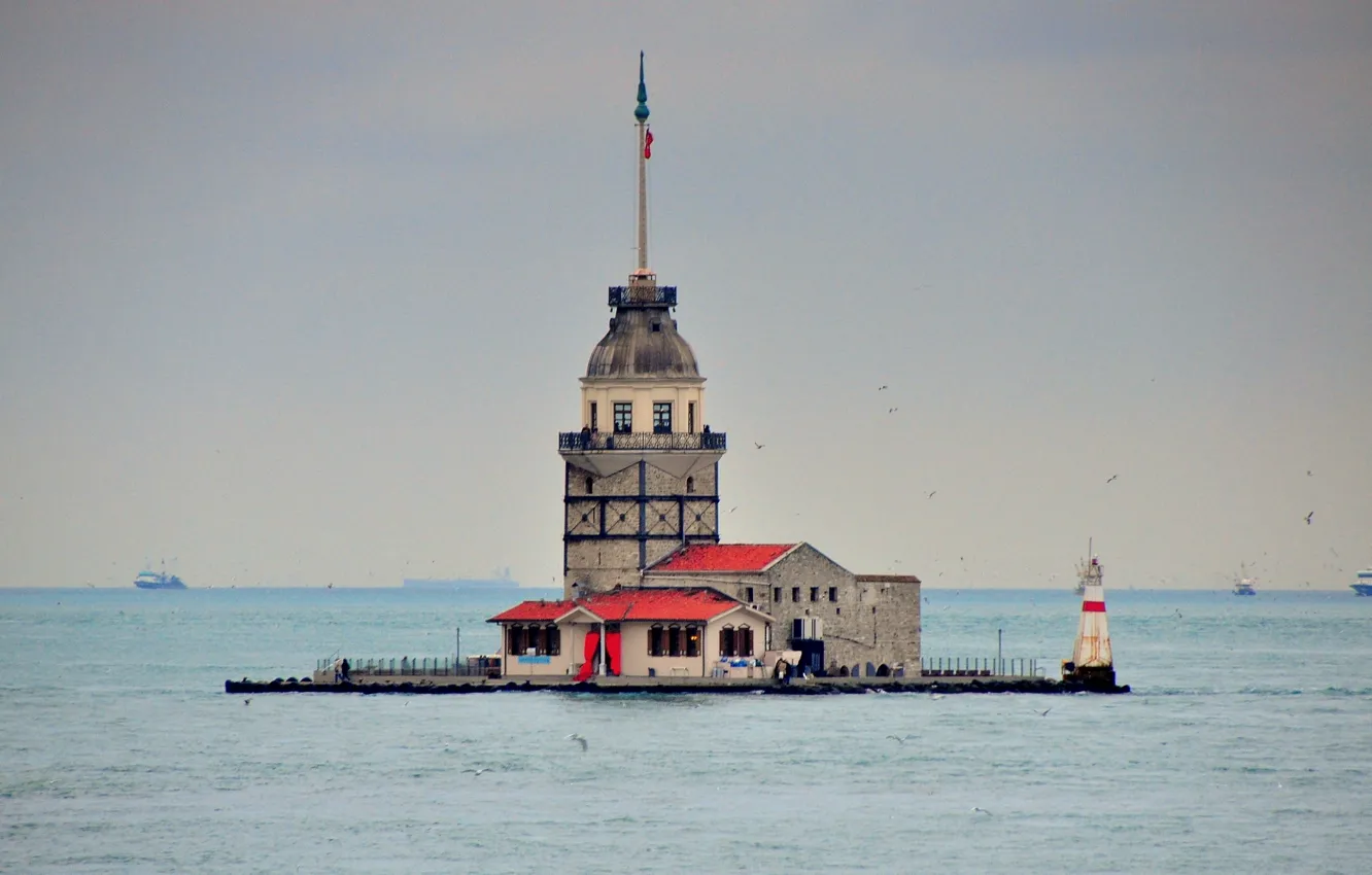 Photo wallpaper City, Istanbul, Sea, Tower, Maiden Tower
