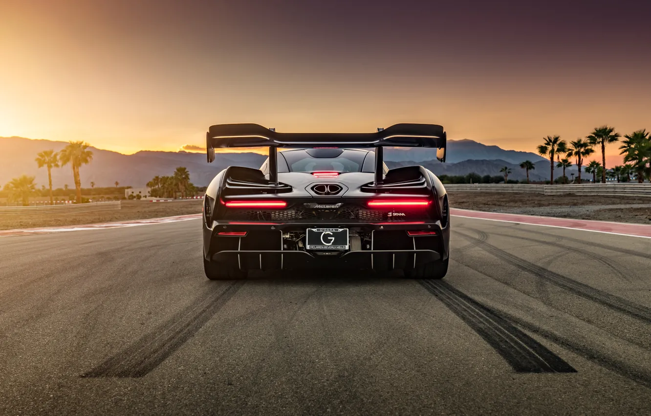 Photo wallpaper sunset, McLaren, supercar, rear view, 2018, Senna